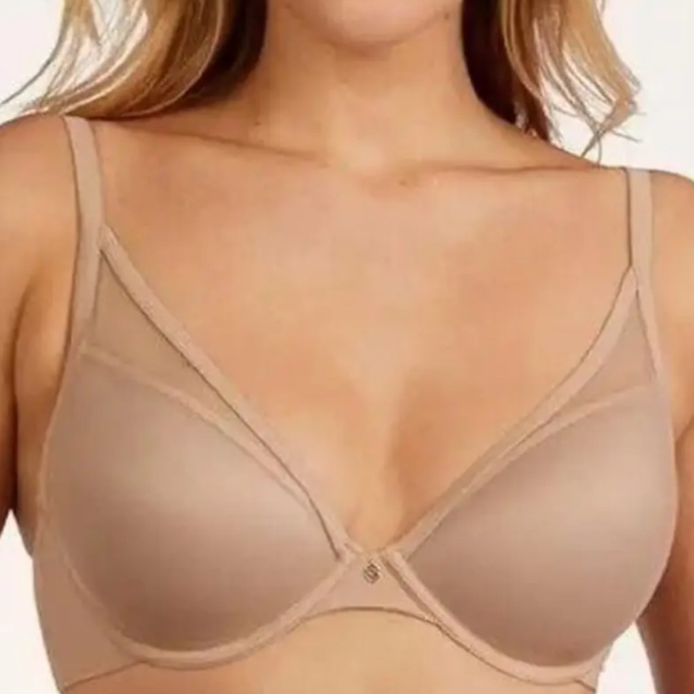 ThirdLove 24/7 Classic Contour Plunge Bra Nude Tan Mesh Underwire 32H NO PADS